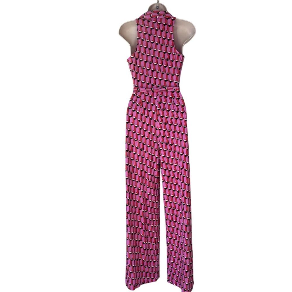 Diane Von Furstenberg Women's Pink Geometric Sleeveless Jumpsuit 2XS - Picture 2 of 5